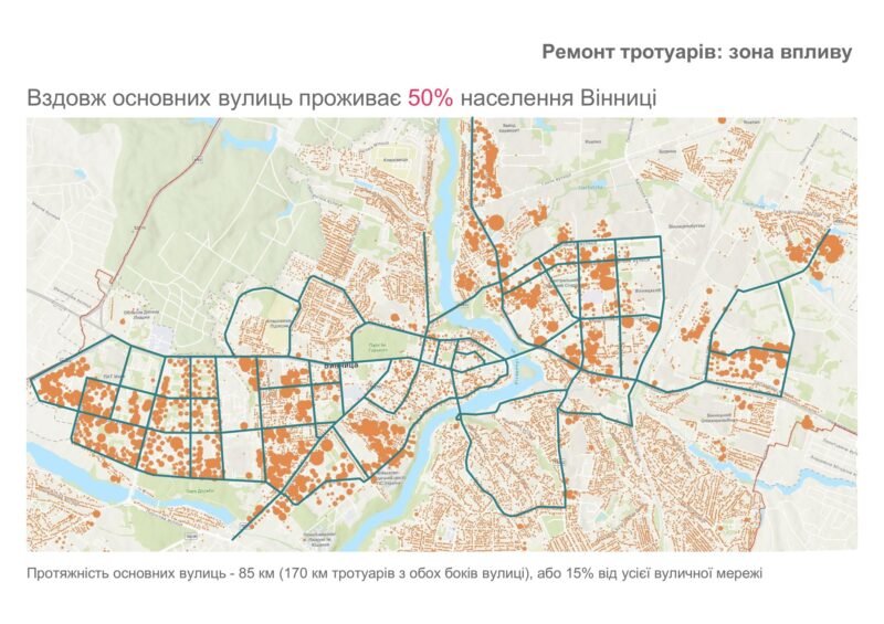 У Вінниці обстежили 40 кілометрів тротуарів, на один кілометр виявили 23 перешкоди