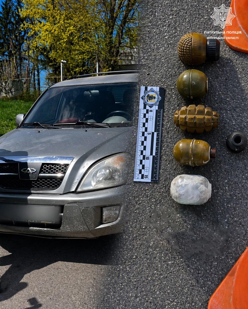 На дорозі у Вінницькій області зупинили автомобіль, який віз шість гранат