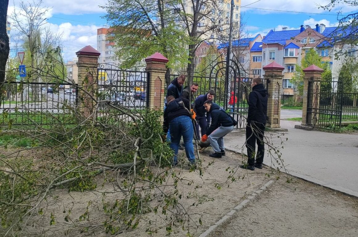 Відвідувачі та педагоги вінницького VinSmart Центру прибирали парк лікарні імені Ющенка