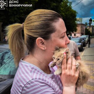 Жінка і врятоване кошеня.