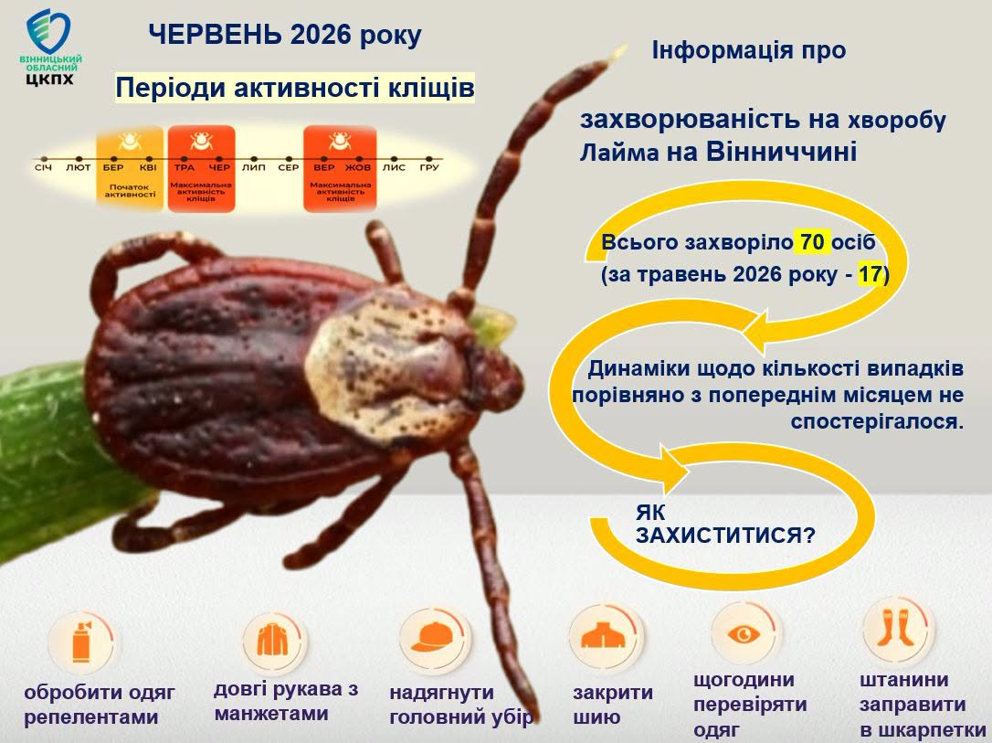 У Вінницькій області зареєстровано 70 випадків хвороби Лайма